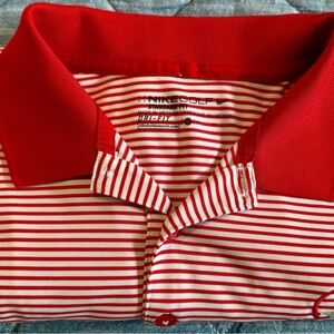Nike Red and White Striped Polo Shirt